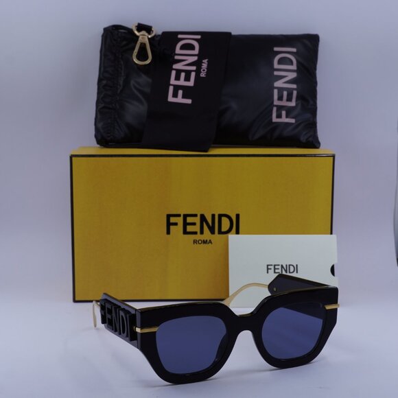 Fendi FE40097I 01V Cat Eye Sunglasses - Black Gold/Blue - Picture 4 of 9